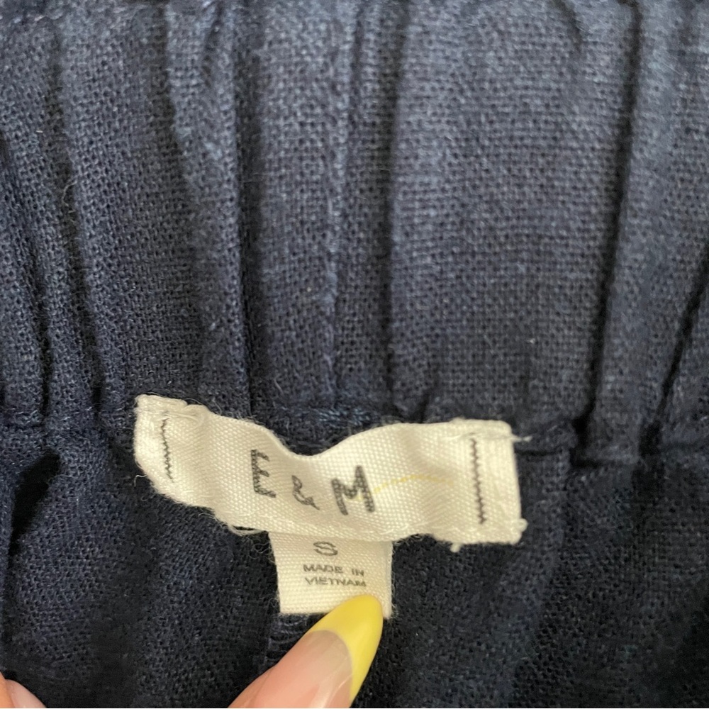 E&M navy blue paper bag tie linen blend shorts - Picture 3 of 5